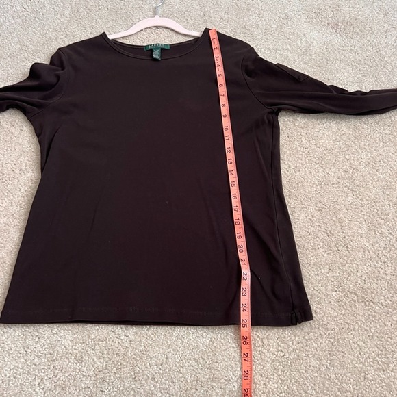 Ladies Lauren Ralph Lauren Long Sleeve Top Pocket‎ Ribbed Knit Casual Brown XL - Picture 8 of 8